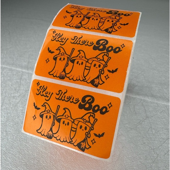 Hey Boo orange Sticker, Ghost Sticker, Halloween Sticker packaging stickers new - Picture 2 of 11